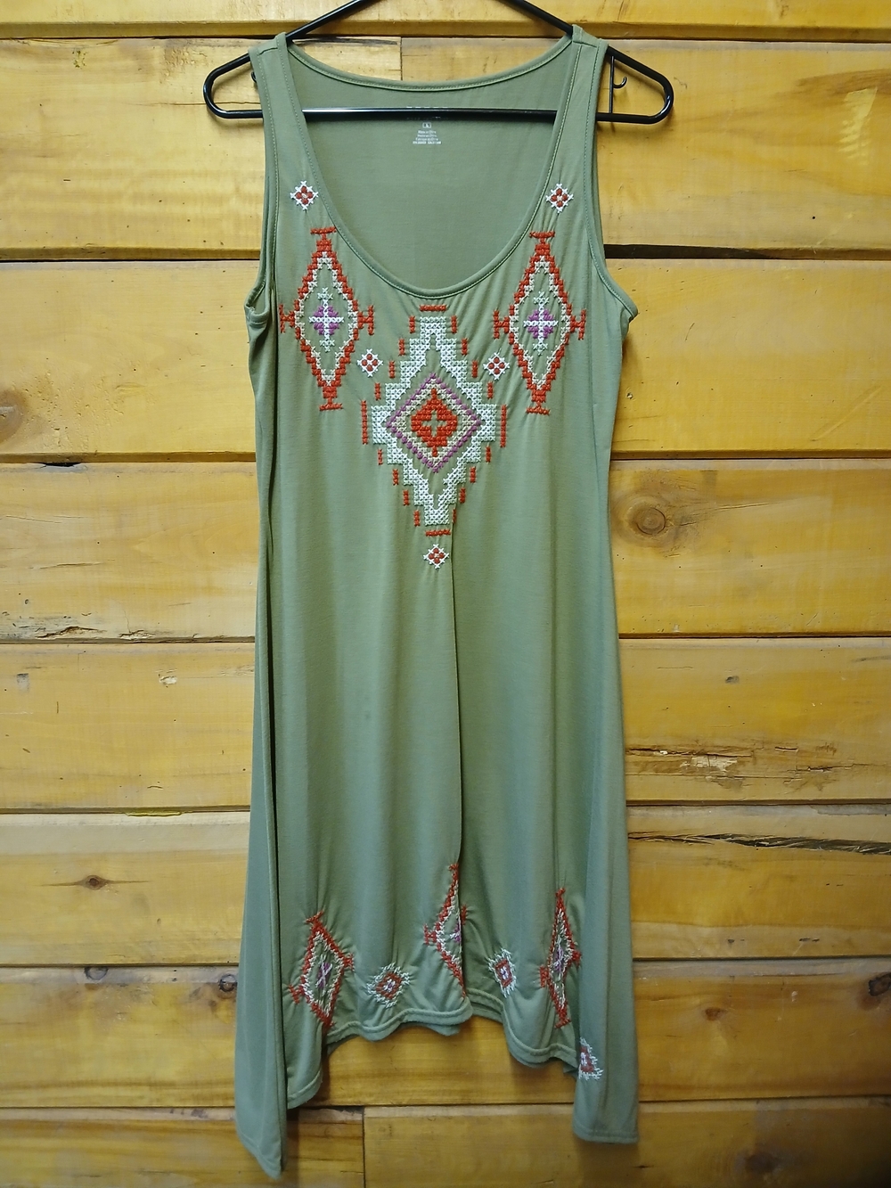Roper Olive Green Sleeveless Tunic with Embroidered Tribal Accents